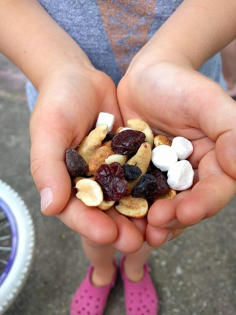 Deluxe trail mix as a healthy camping snack for kids.