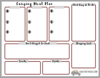 Printable and free camping meal plan template.