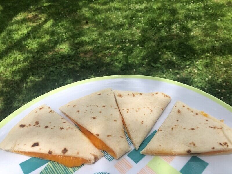 Quesadillas as an easy camping lunch for kids.