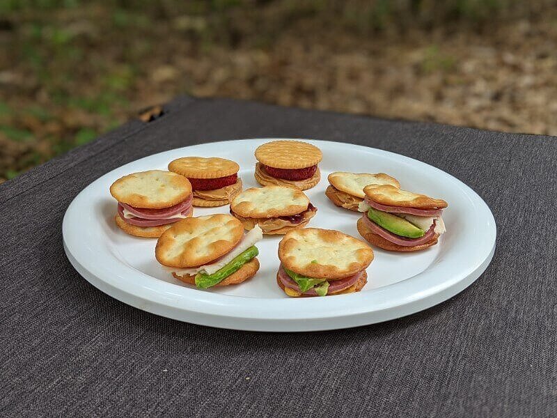 Cracker stackers as a fun and easy camping food for kids.