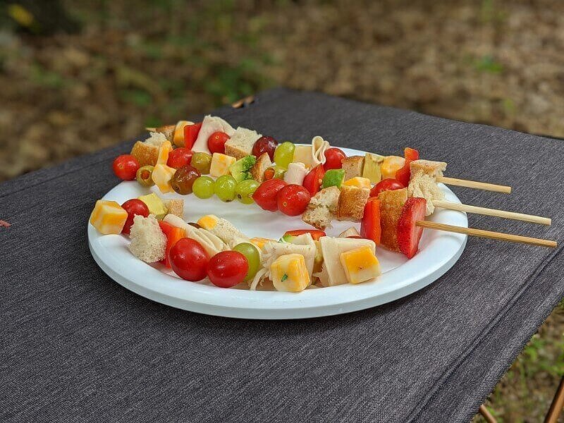 Sandwich kabobs as an easy camping food for kids.