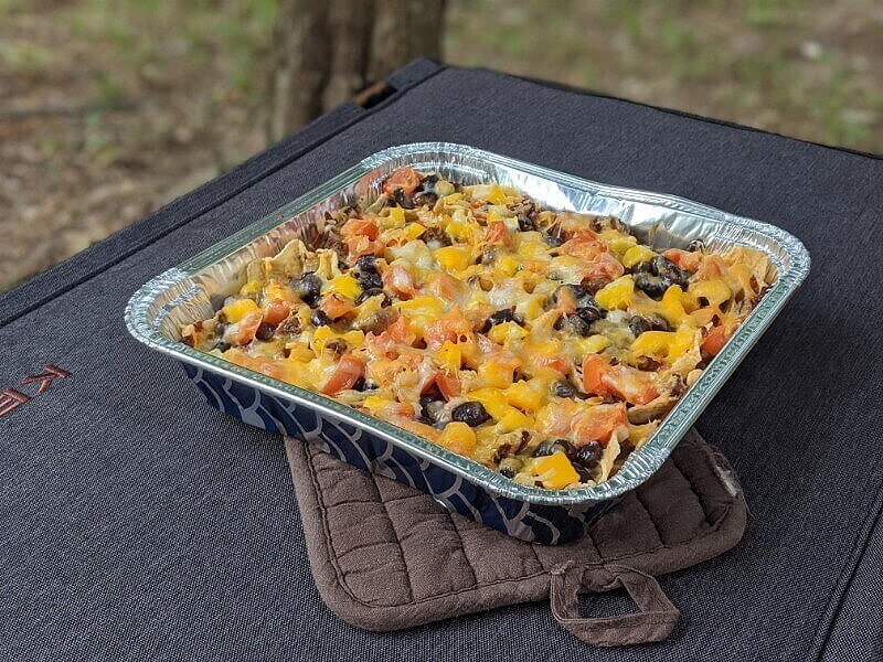 Nachos as an easy camping dinner for kids.