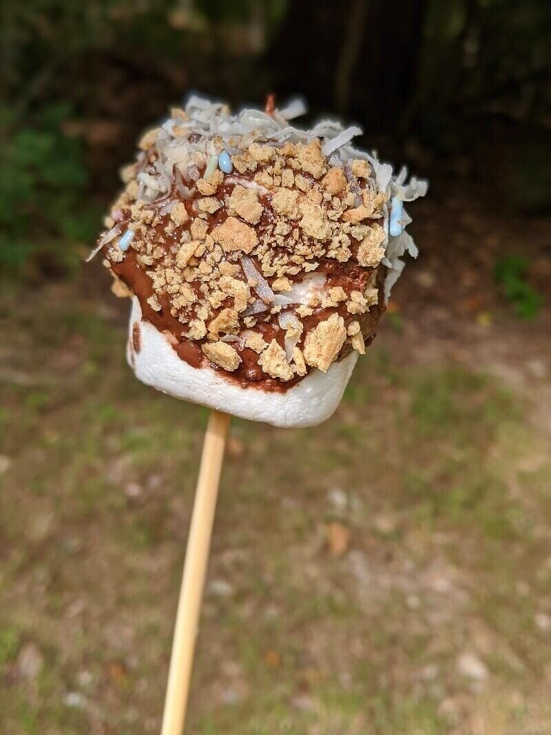 Kid-friendly camping dessert - marshmallow pop.