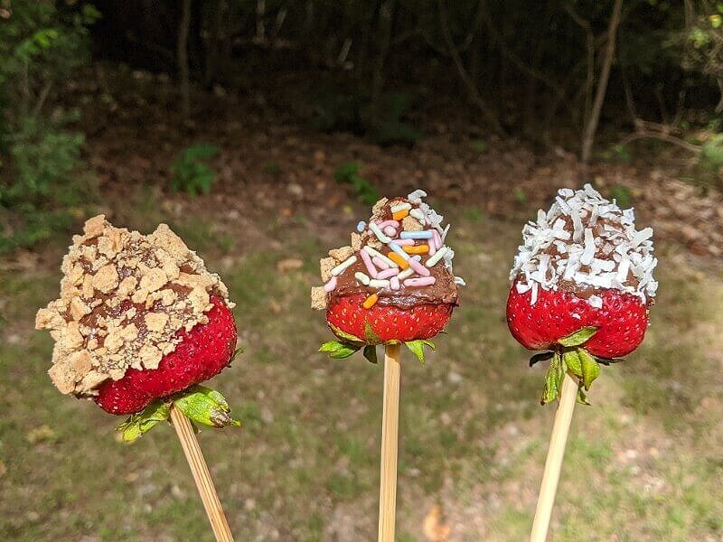 Strawberry pops as a camping dessert for kids.