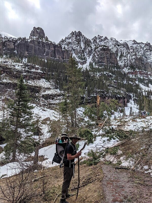 Hiking through an avalanche area near Telluride, Colorado