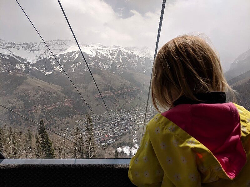 Gondola ride into a mountain ski town, Colorado