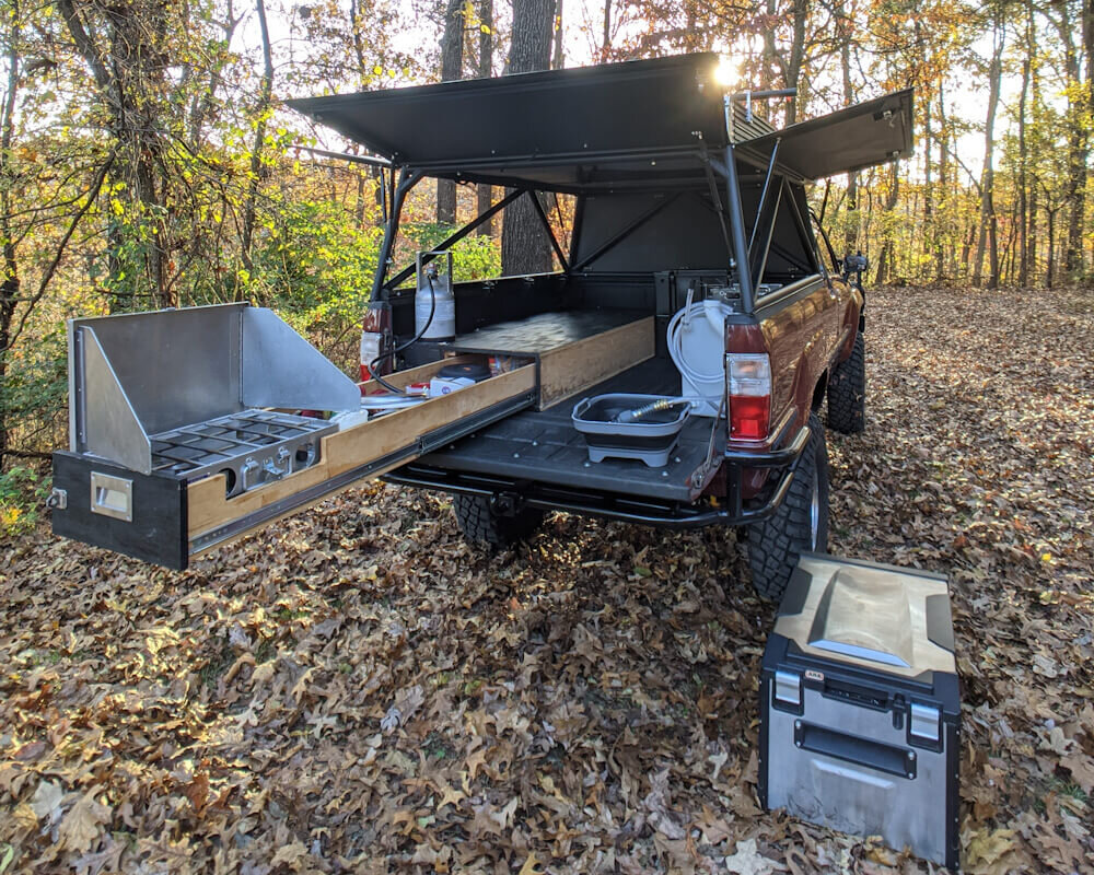 homemade truck bed sleeping platform truck camping setup