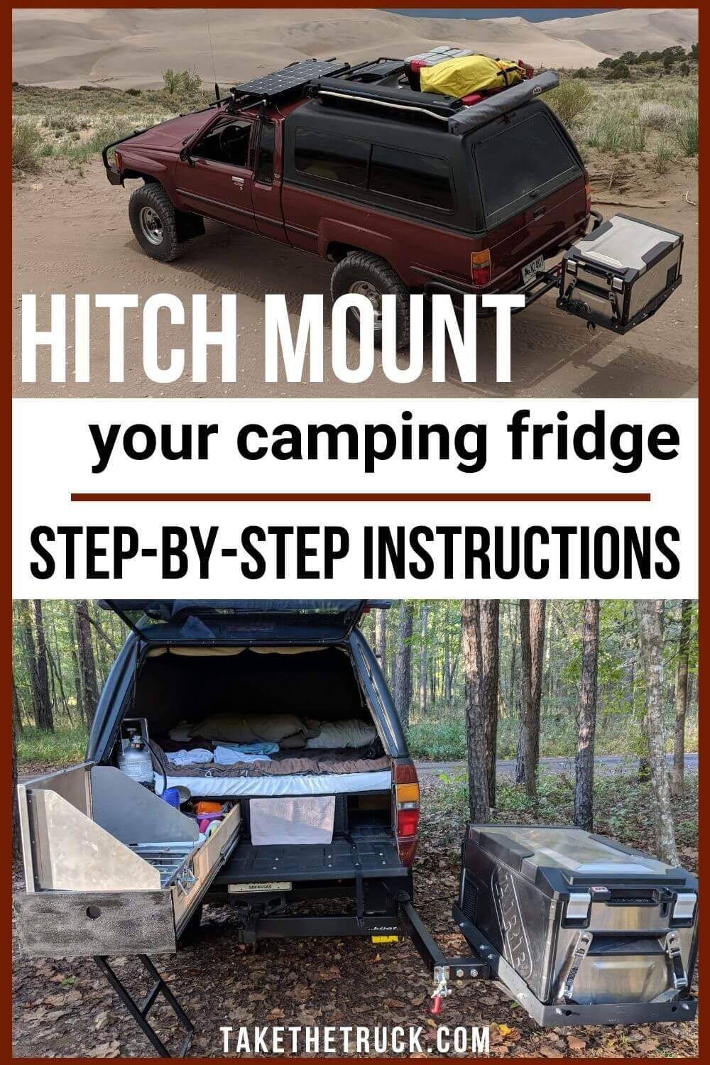 Rather than using a camping fridge slide, check out this DIY camping fridge hack for mounting off your hitch! This works especially well when truck shell camping with an ARB Elements Fridge.