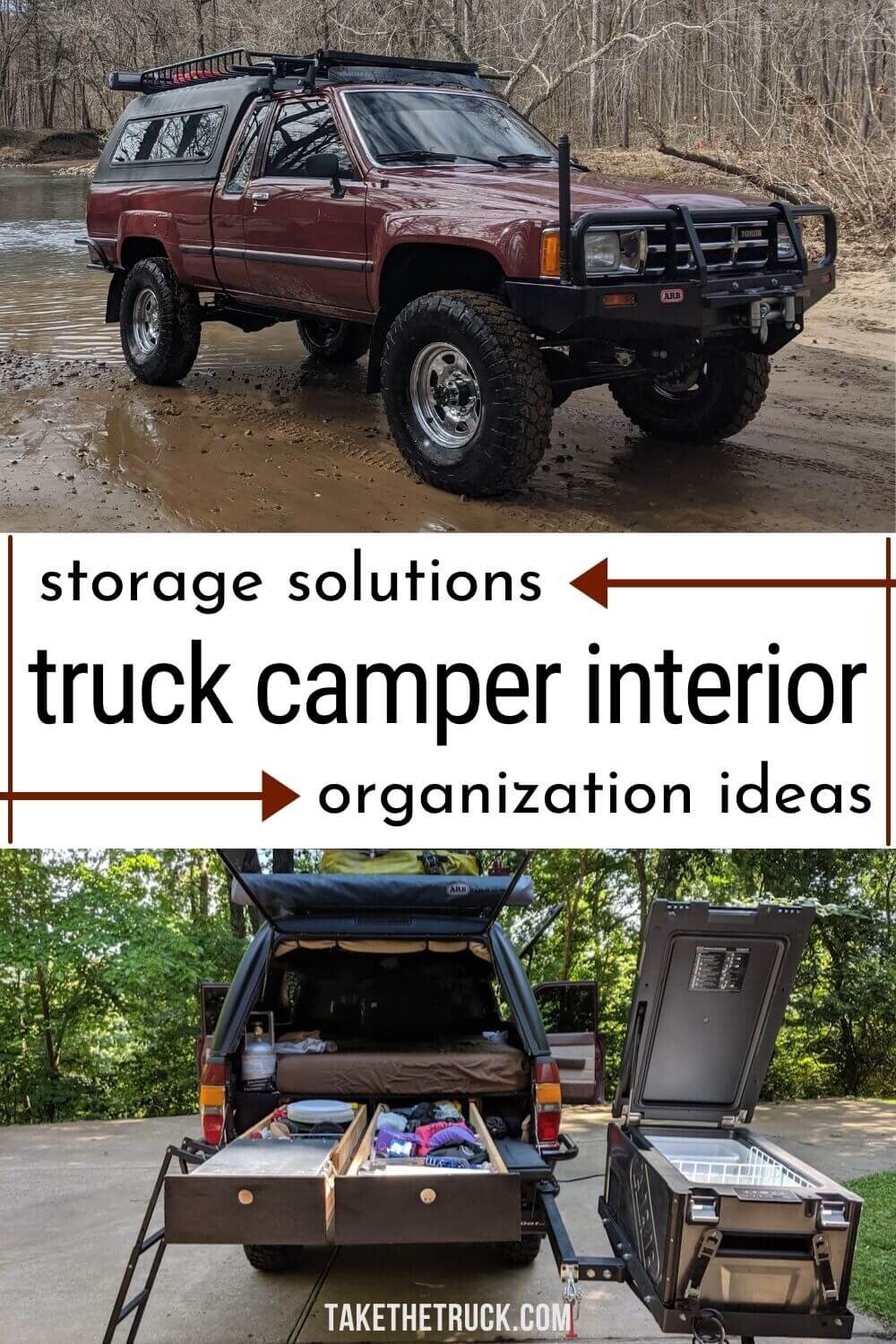 Staying organized in a tiny truck camper isn’t easy! Check out this post for truck camper inside storage and organization ideas and tips - lots of photos too! 