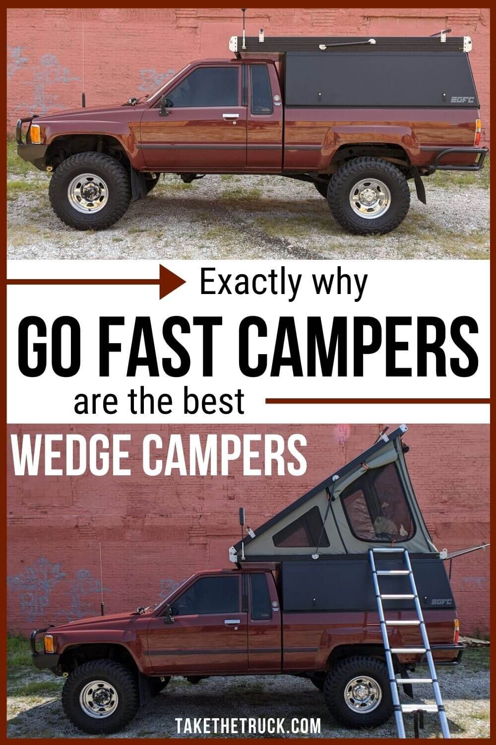 We upped our truck bed camping game and got a wedge truck camper! Check out this post for 5 reasons we went with Go Fast Campers when wanting to upgrade to a wedge camper for our Toyota.