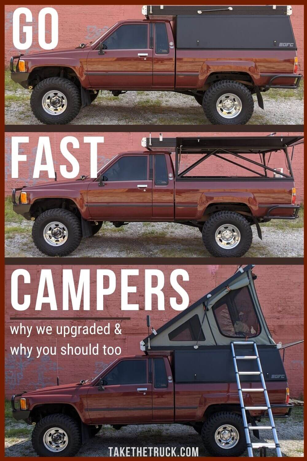 We upped our truck bed camping game and got a wedge truck camper! Read this post for 5 reasons we landed on Go Fast Campers when wanting to upgrade to a wedge camper for our Toyota.