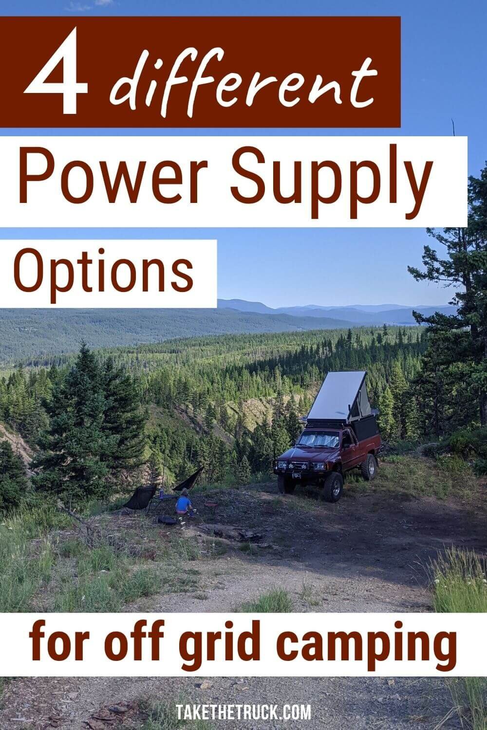 Camping power supply is a big topic! This post outlines 4 camping power supply ideas - your vehicle’s battery and inverter, a dual battery setup, or using a solar generator or gas inverter generator.