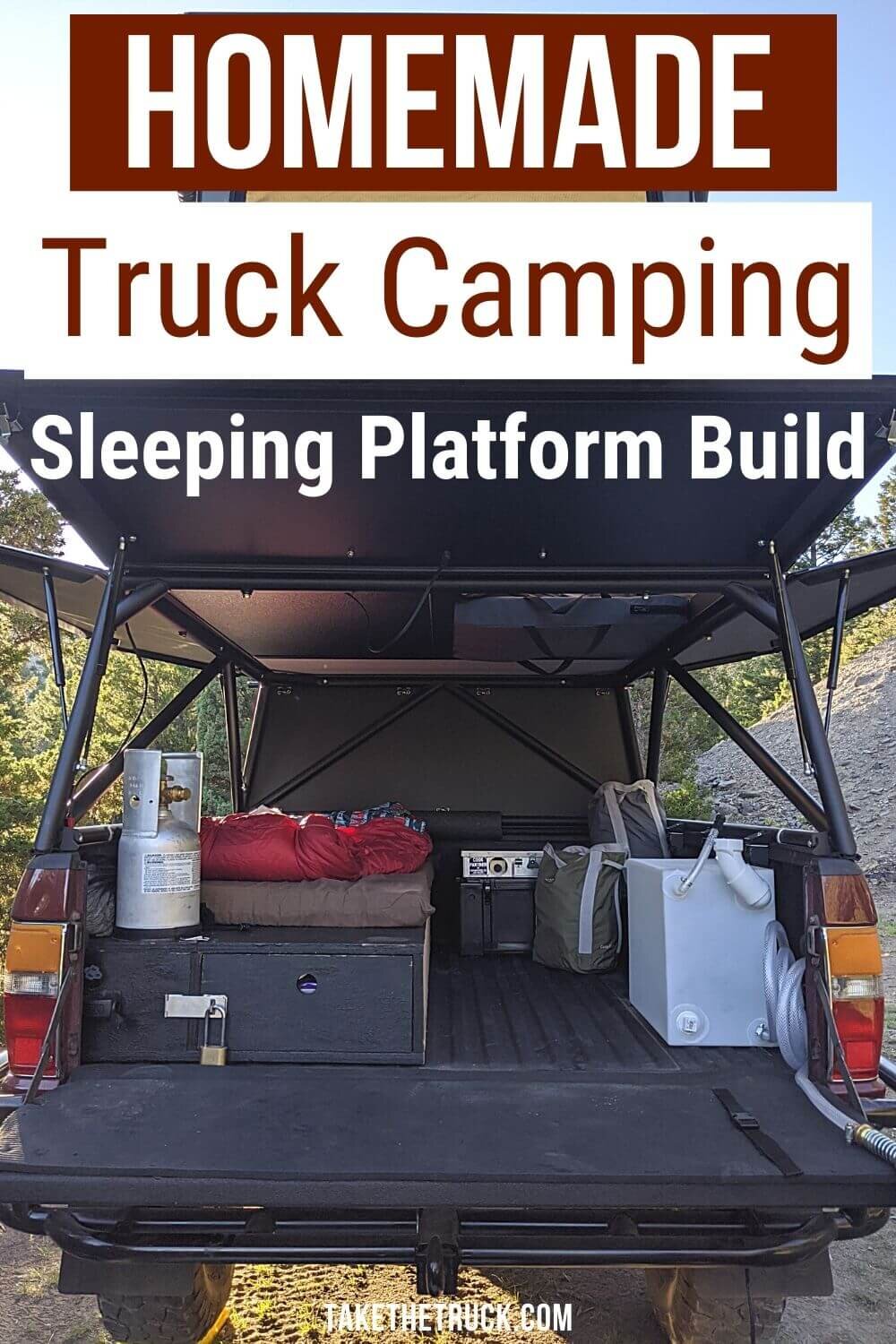 This post gives detailed truck bed camping platform plans and build instructions. The diy truck shell sleeping platform has a sliding truck drawer for more storage when you go camping in your pickup!