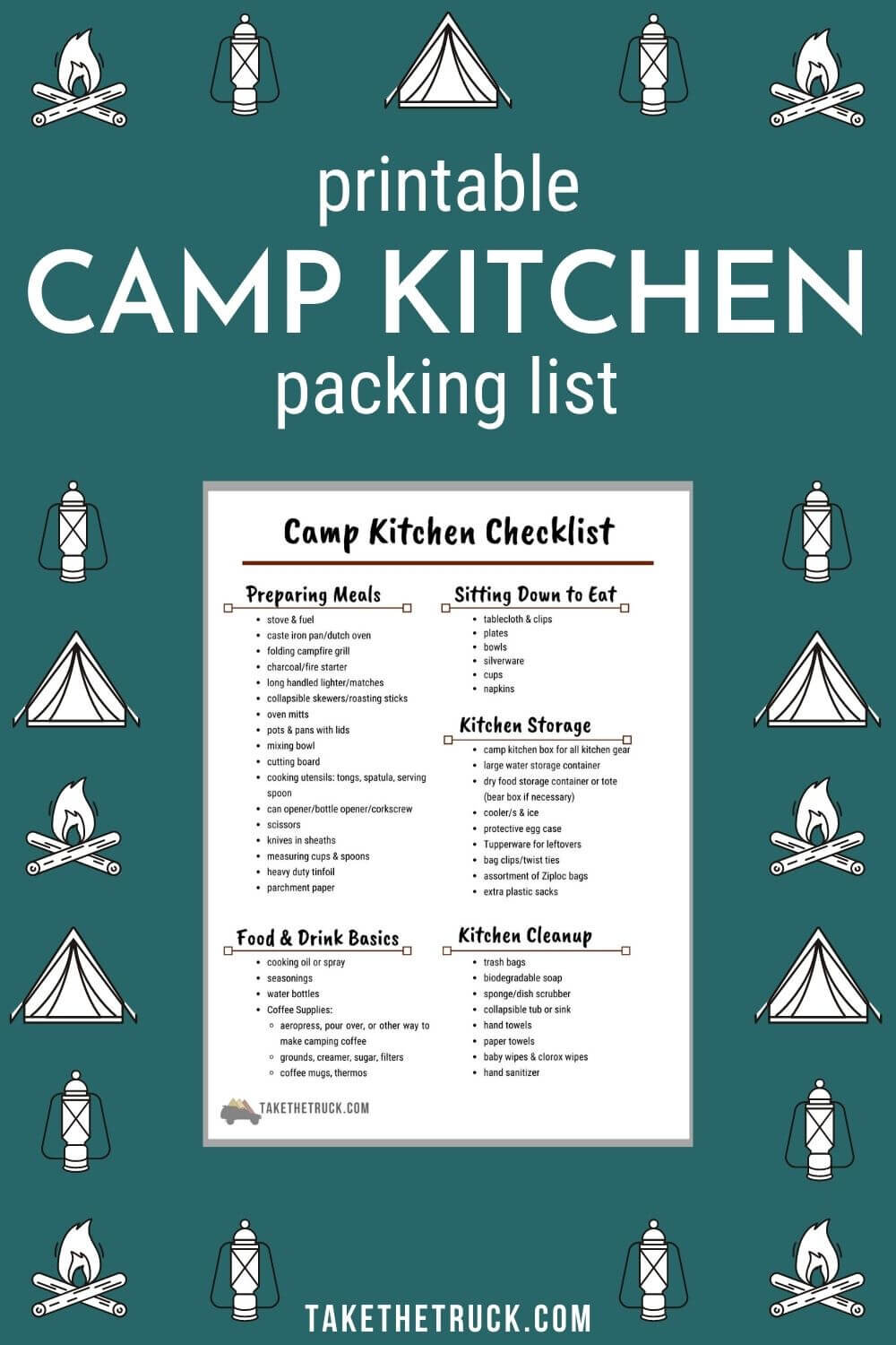 Checklist for setting up a camp kitchen in a box.