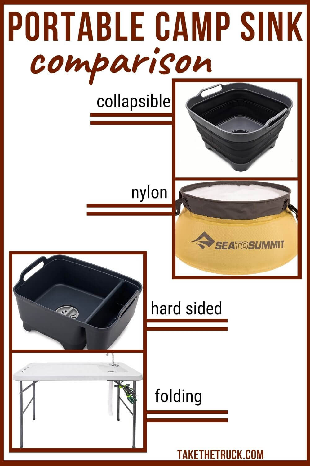 Looking for some good portable camping sink ideas? This post will help, whether you need a backpacking sink, collapsible camping sink, truck bed camping sink, or car, minivan, or suv camping sink!