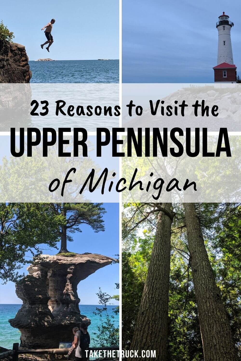 Plan your Upper Peninsula road trip or vacation with these 23 things to do in the U.P. of MIchigan- lighthouses, hiking, parks, forests, great lakes, attractions, off-roading -something for everyone!