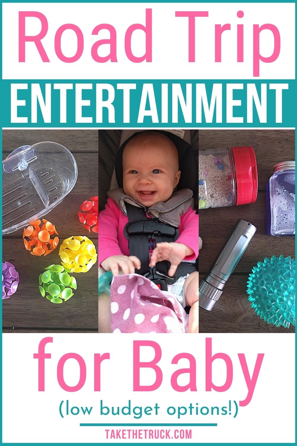 If you’re taking a budget road trip with your baby, check out this post for inexpensive travel toys just right for a baby or one year old. Don’t spend your money on baby road trip travel toys!