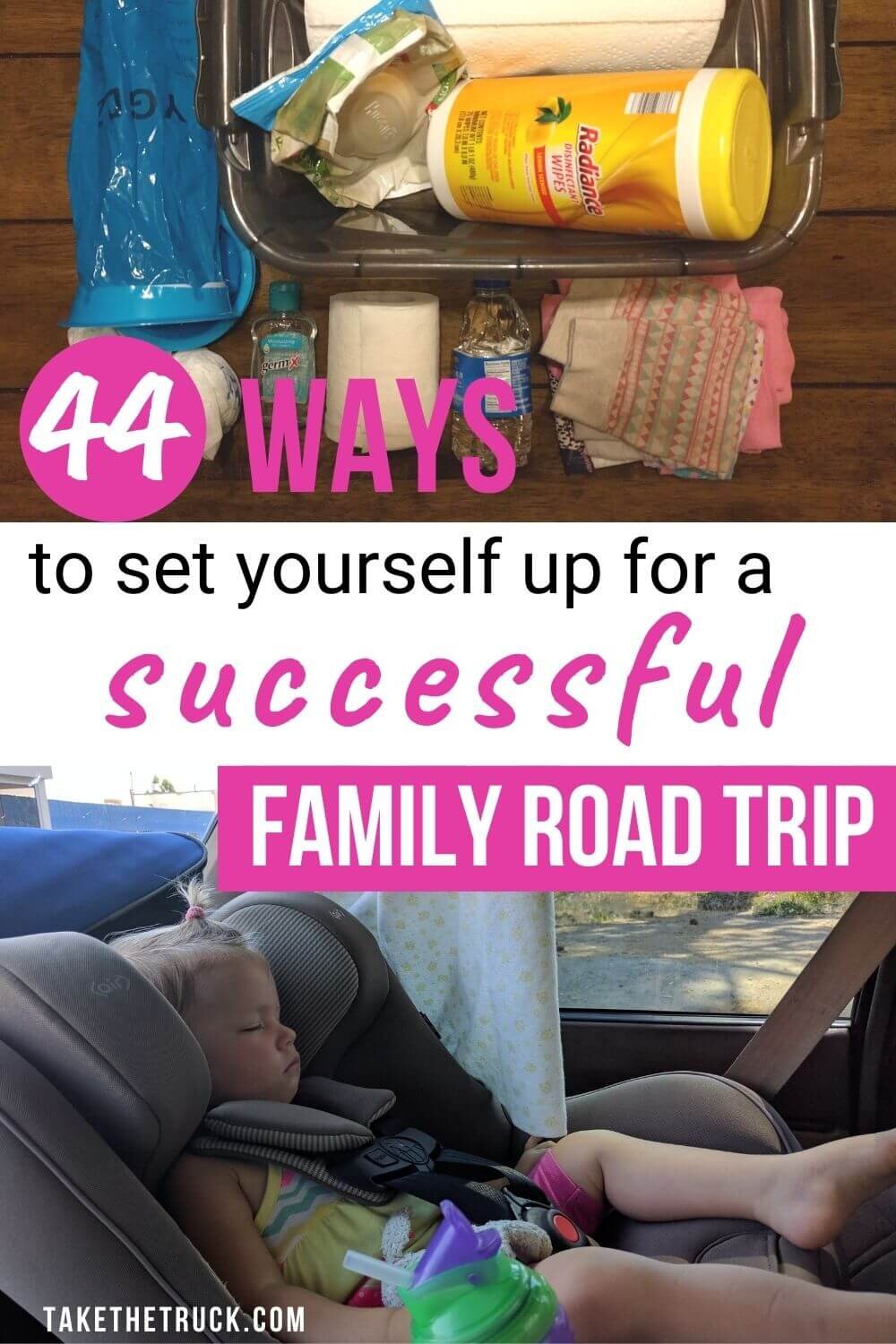 This post is full of ideas, tips, and travel hacks for your next road trip with a baby or toddler. Read these 44 road trip tips on how to survive your upcoming long family car ride. 