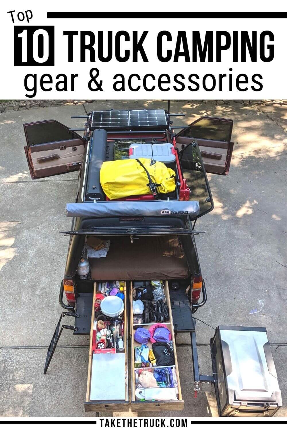 Top 10 truck camping accessories and truck bed camping gear or overland truck gear that we recommend, whether you’re new to pickup truck camping or an old pro!