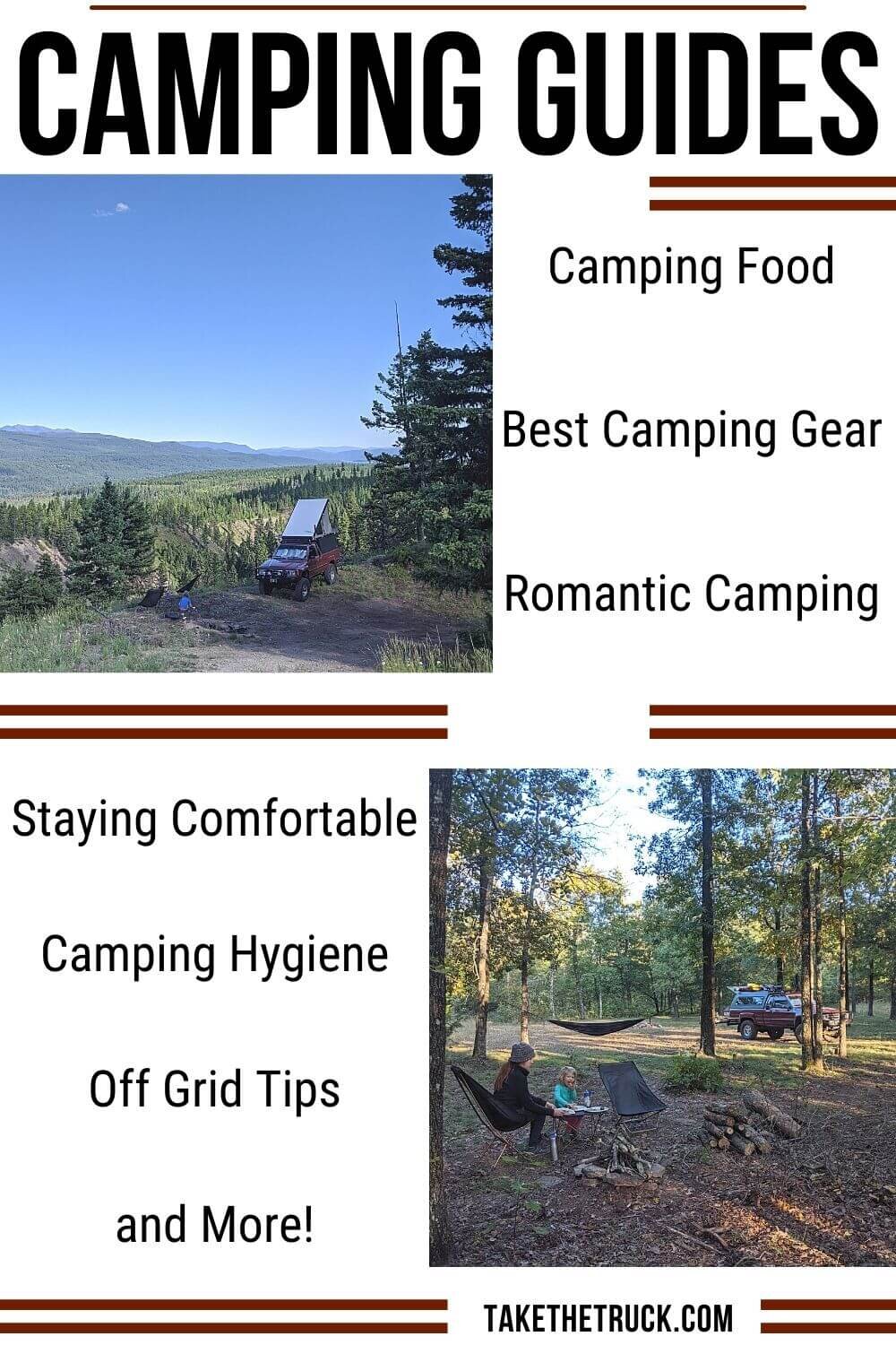 Whether you camp in a car, tent, van, truck, popup camper, travel trailer, or RV, this page has great posts on camping topics that can improve your camping game! Camping ideas for everyone!