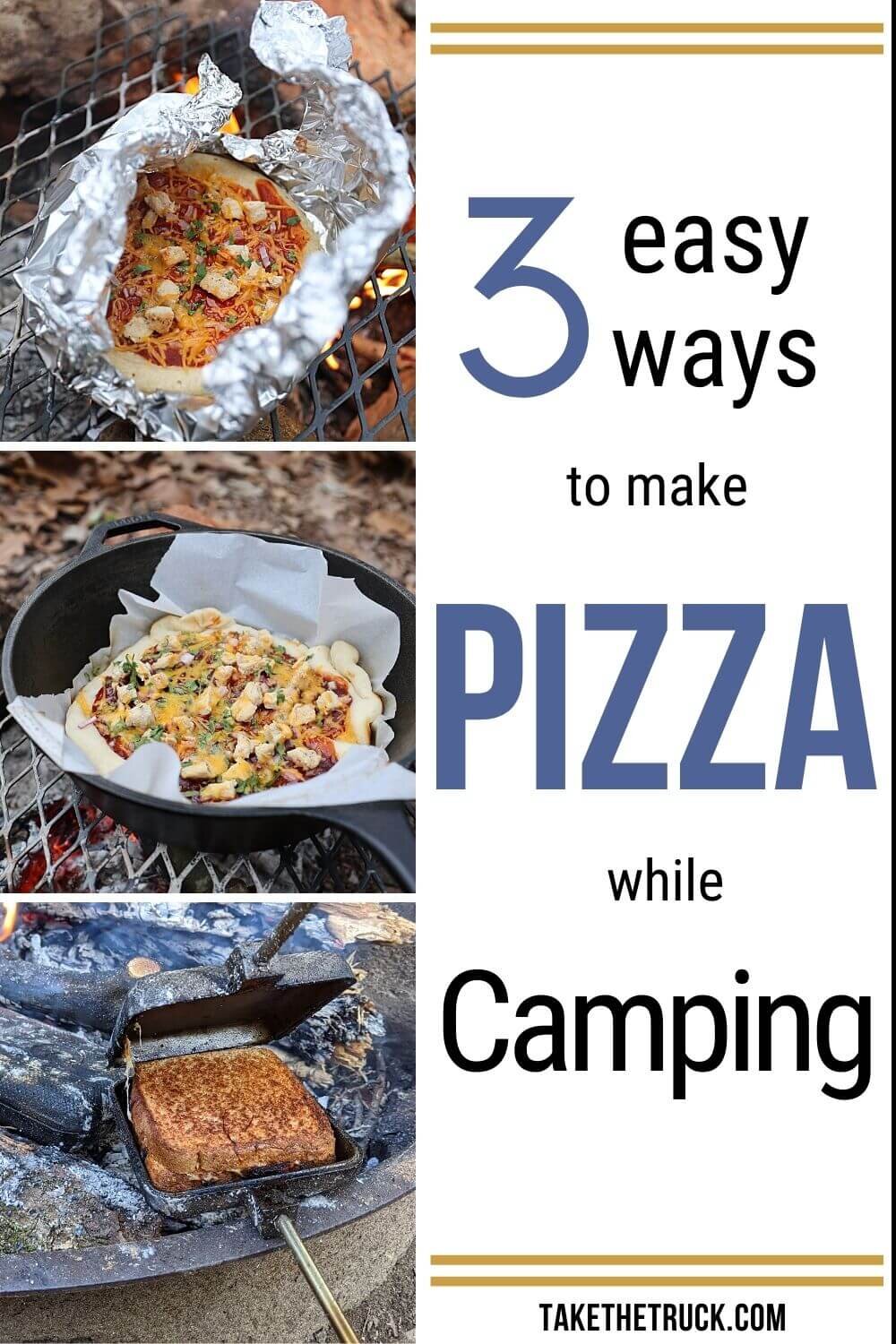Want pizza while camping? Here’s three easy options for enjoying camping pizza: dutch oven pizza in a cast iron skillet, melty campfire pizza, and pie iron pizza (aka pudgy pie pizza). 