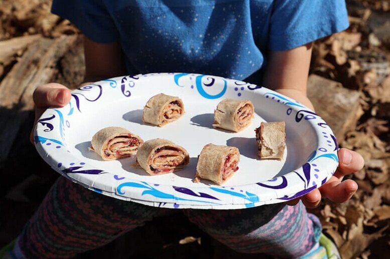 peanut butter pinwheels as easy camping snacks for kids
