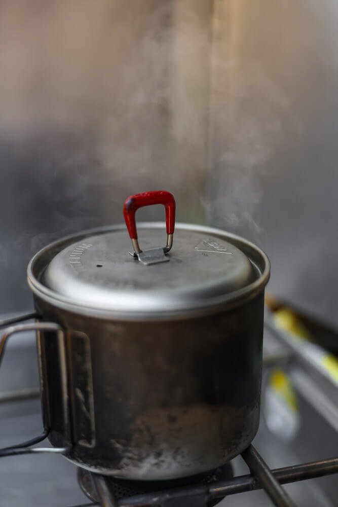 boiling water to add to the camping espresso maker
