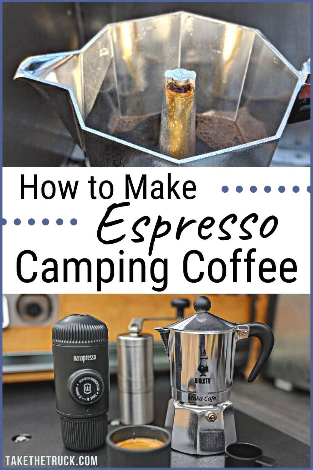 Camping espresso! Read this post for recommendations on camping espresso makers or espresso machines for camping, and learn how to use them to make camp espresso while camping!