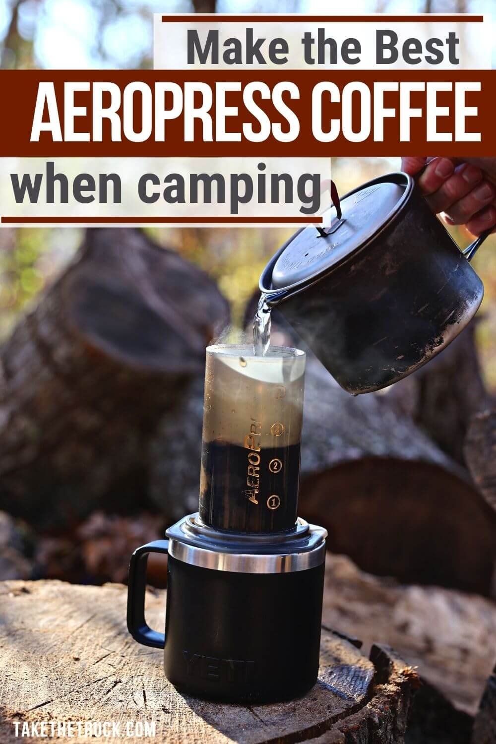 Learn how to use an aeropress to make camping coffee. This post has information about the Aeropress and Aeropress Go when using an Aeropress for coffee while camping. Aeropress camping