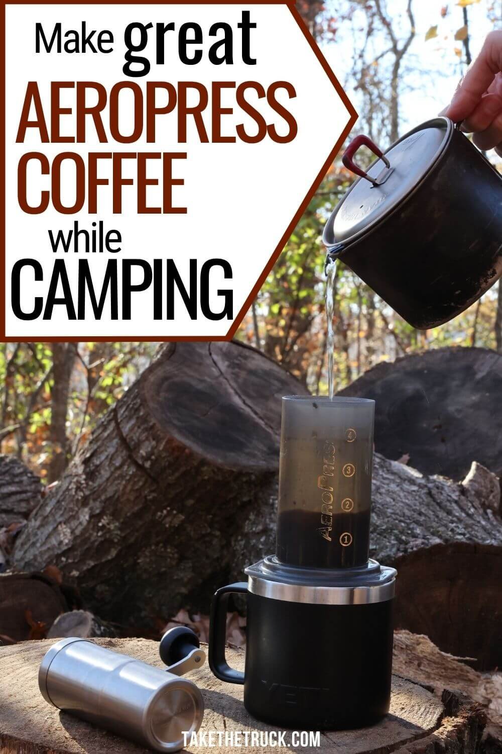 Learn how to use an aeropress to make camping coffee. This post has info about the Aeropress Go and Aeropress when using an Aeropress for coffee while camping. Aeropress camping