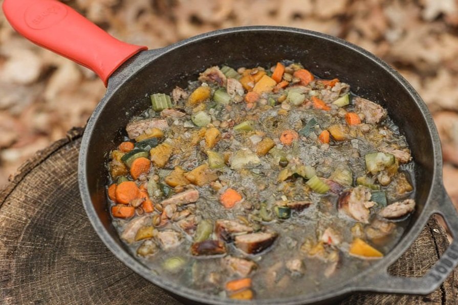 Vegetable, Sausage, and Lentil Soup One Pot Camping Meal