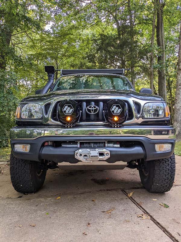 off road light installation completed on Toyota Tacoma overland truck build
