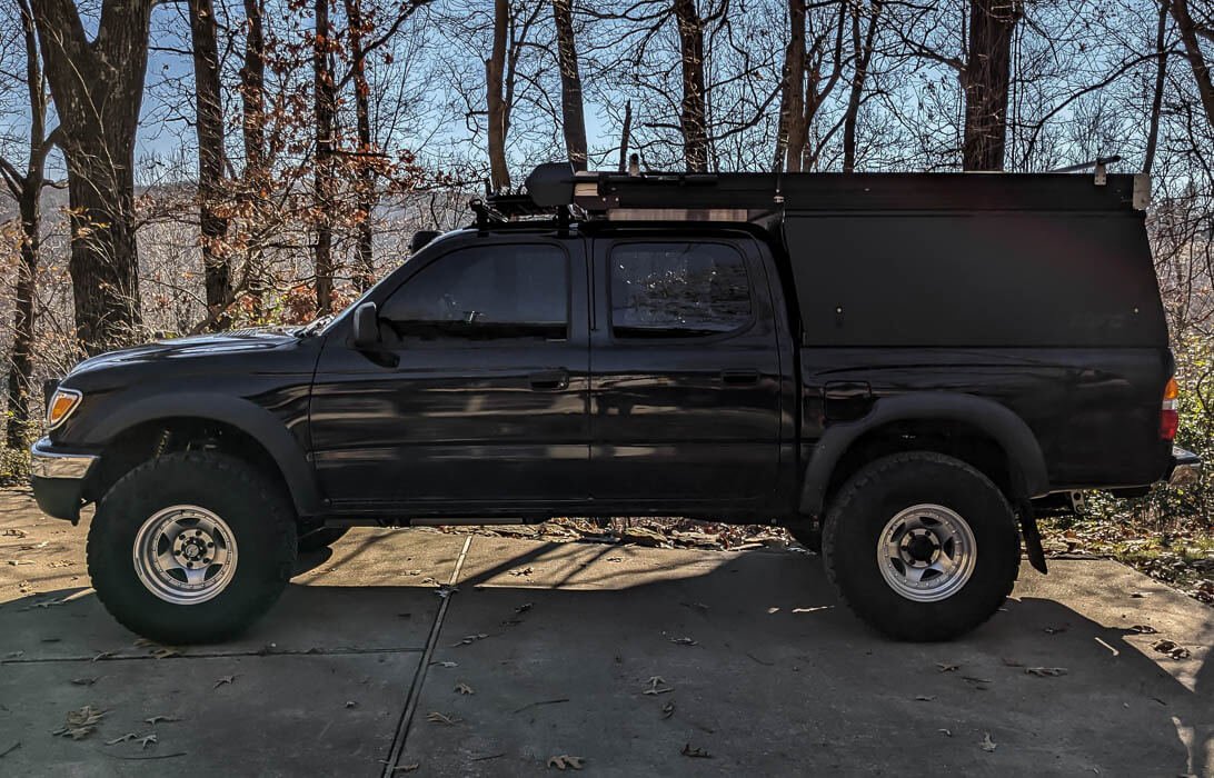 first gen tacoma with V2 Go Fast Camper installed and camper fully closed