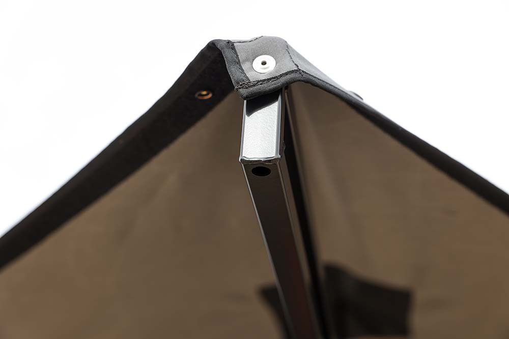 close up of welded steel truss design and optional support pole anchor point of the 4x4 awning