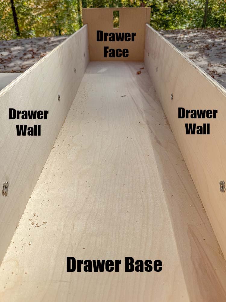 diagram showing the completed drawer storage assembly