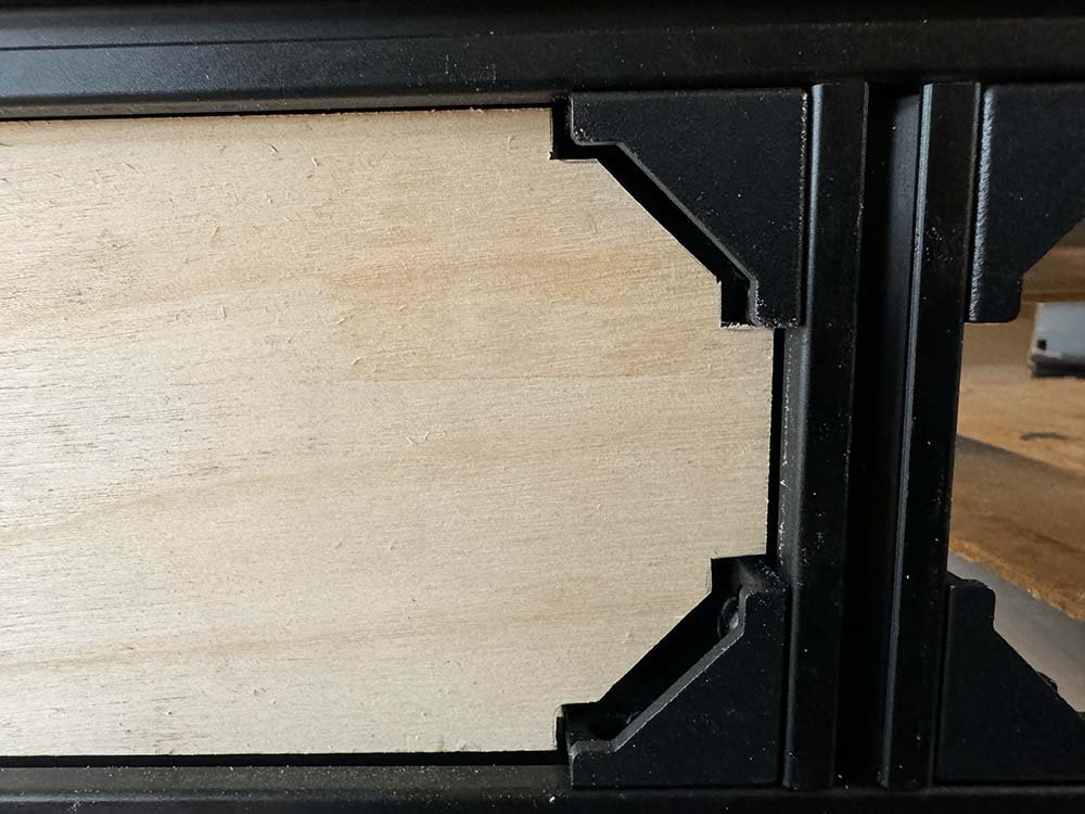 example of side valance installed in the 8020 aluminum truck bed sleeping platform build