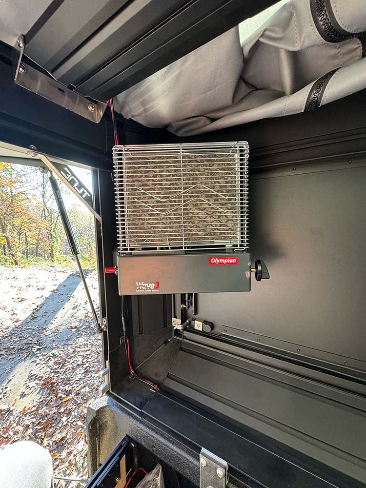 olympian wave 3 heater for the tune m1 camper installed on our overland tacoma build