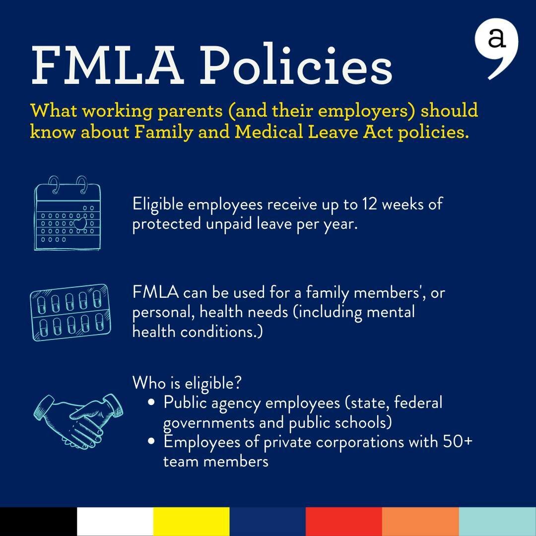 Get a better understanding of your workplace policies BEFORE you need them (consider it professional self-care). Learn more about FMLA, and how it can help working parents, on our blog. Link in bio! #aparently #ParentsMentalHealth #SupportWorkingMoth