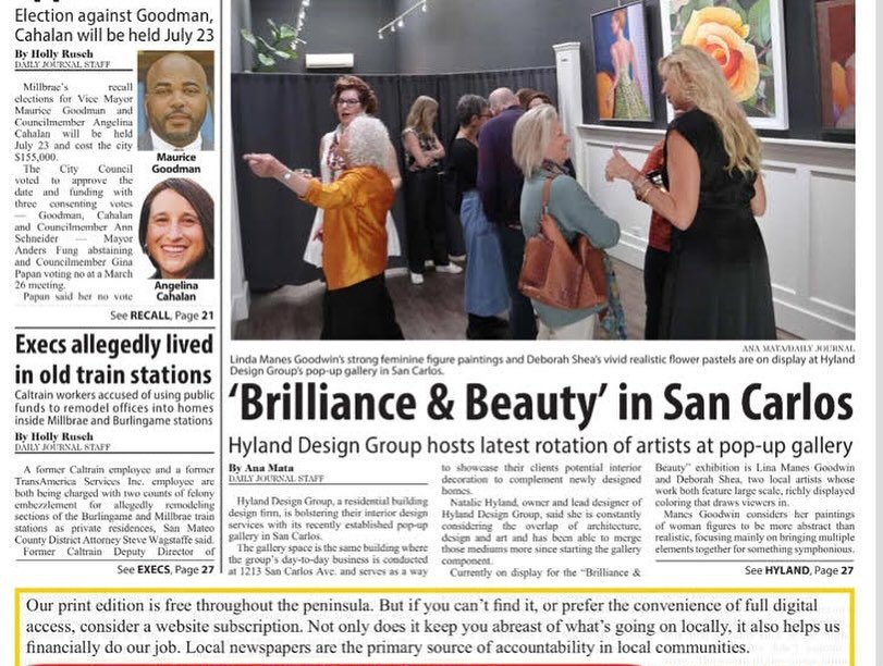 Stop by Hyland Design Group in downtown San Carlos to experience, &ldquo;Brilliance and Beauty,&rdquo; an exhibition by Art Bias artists Linda Manes Goodwin and Deb Shea. The exhibition was featured in the San Mateo Daily Journal last week. 

The art