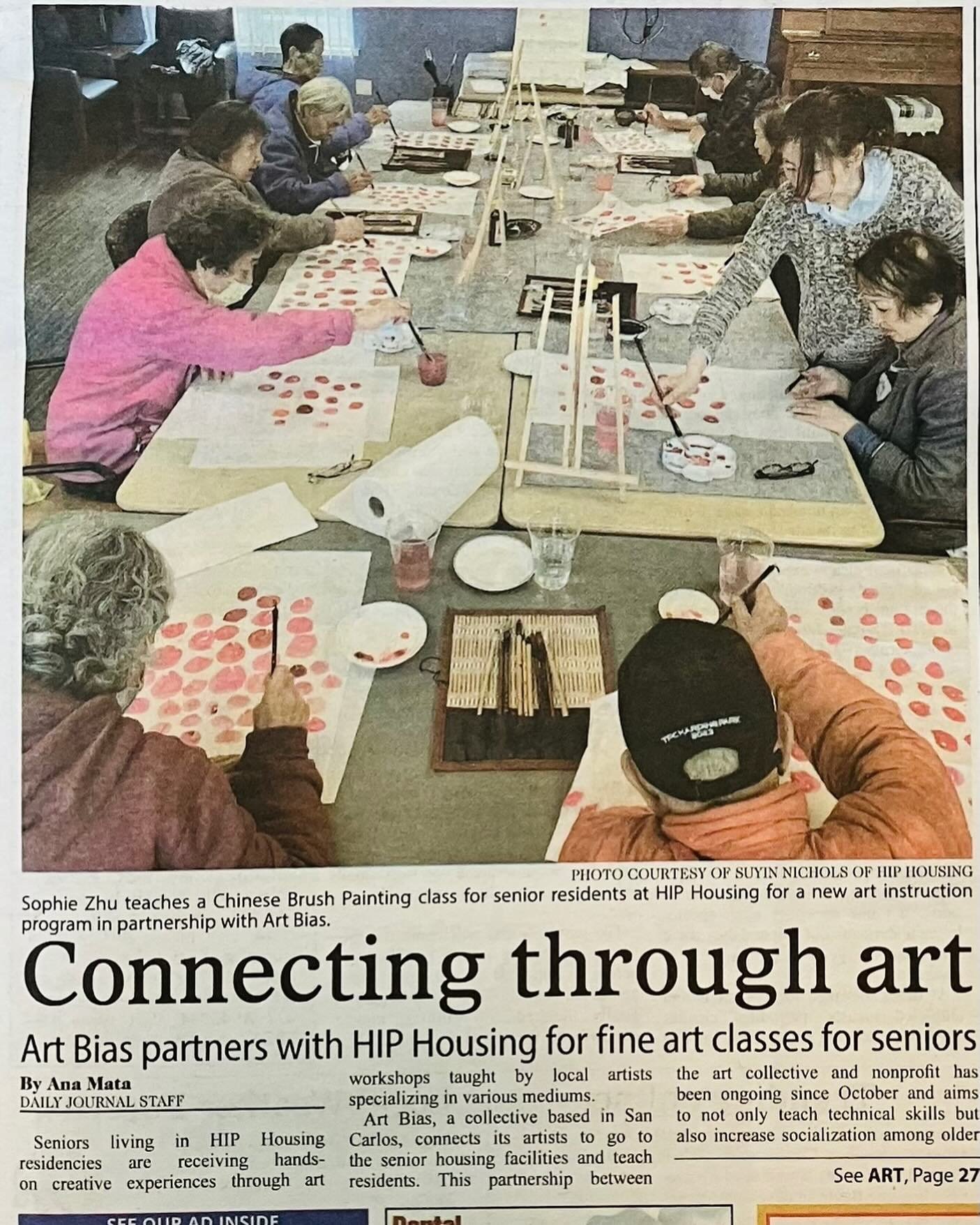 Thank you to the San Mateo Daily Journal for covering the exciting art program that Art Bias and Dragonfly Community Arts are offering at the HIP Housing senior residencies in San Mateo in their April 5 publication.

Journalist Ana Mata reported how 
