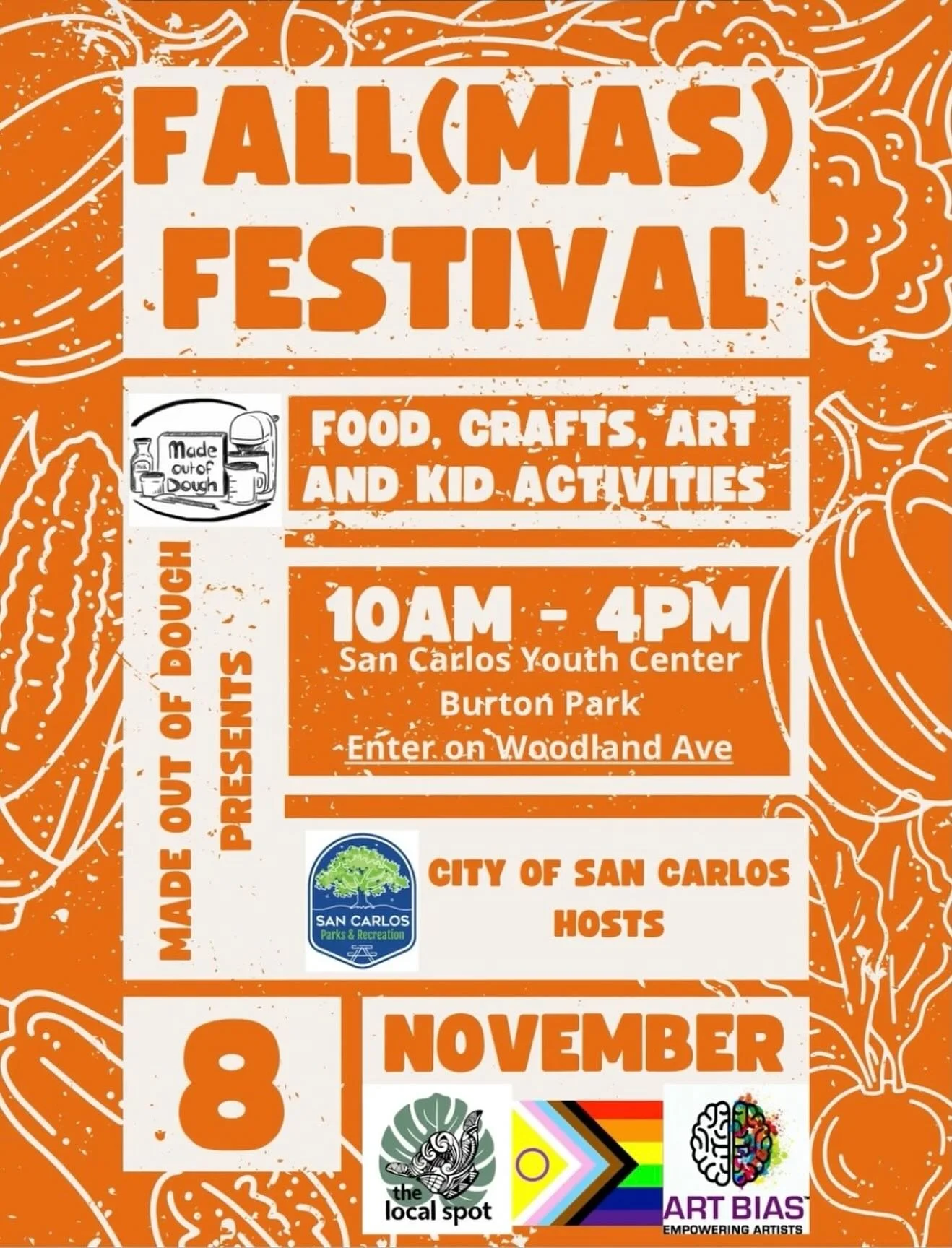 Next chance to catch Art Bias is Saturday, November 8 at the Fall(mas) festival at the Youth Center in Burton Park, San Carlos. Enjoy dozens of artisan vendors, crafts, kids activities and food! All day from 10:00 to 4:00.

Thank you to Made Out of D
