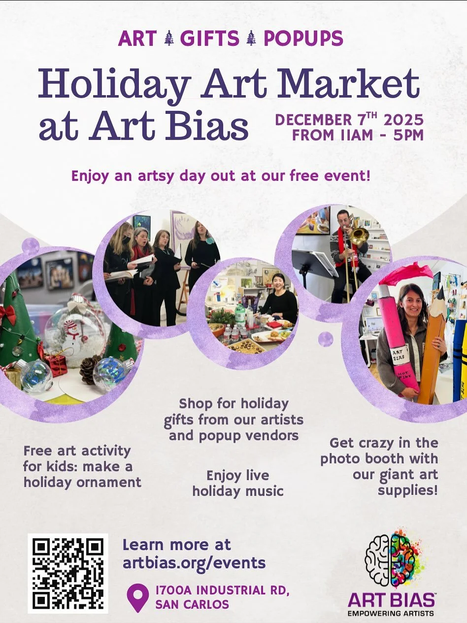 Save the date! Holiday Art Market at Art Bias!  At least 25 artists will open their studios on Sunday, December 7 from 11 AM - 5 PM!

Holiday shopping made unforgettable! This December, shop directly from local artists and find one-of-a-kind, handmad