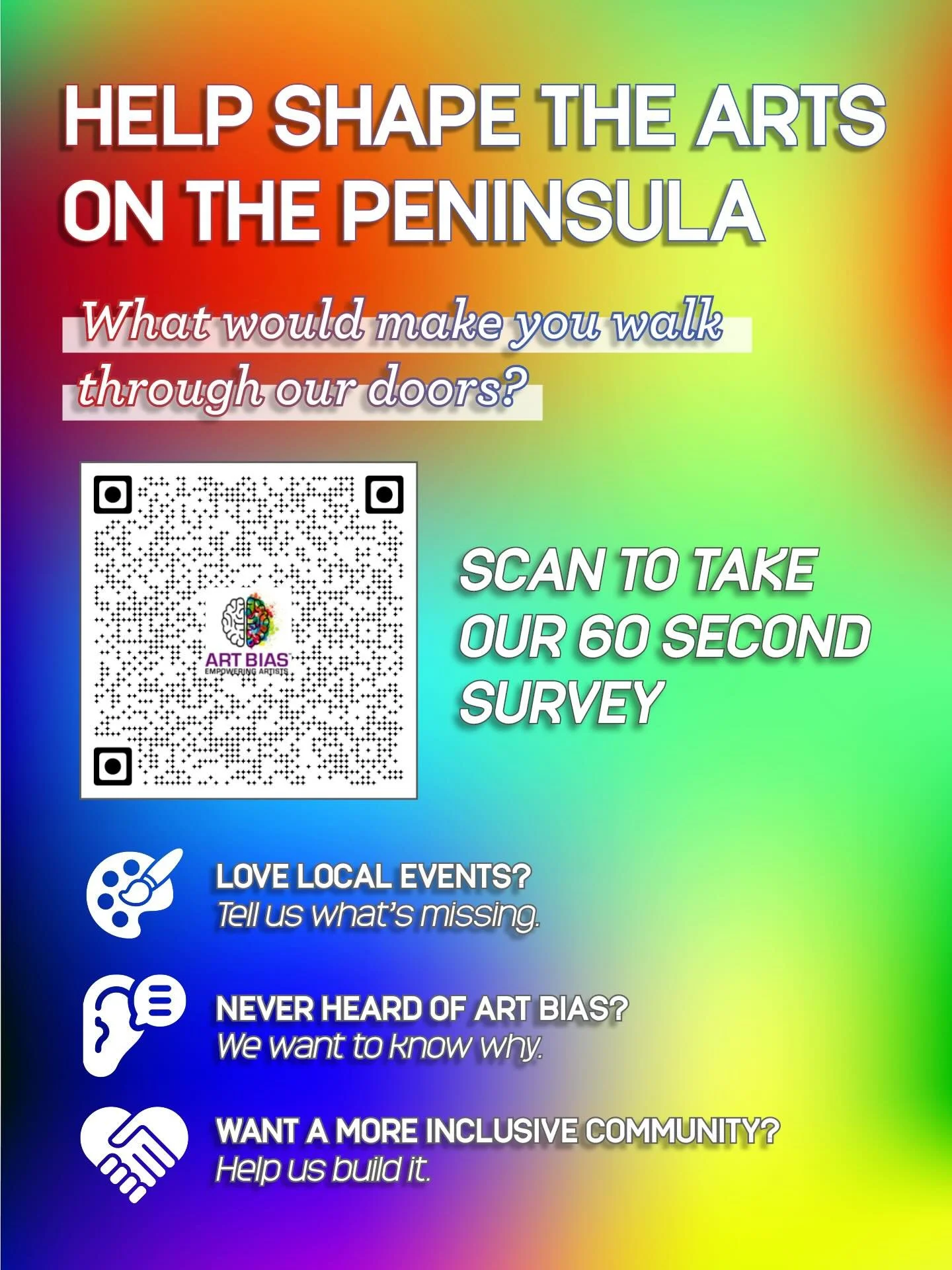Help shape the arts on the Peninsula by taking this 60 second survey.

Link in our bio!

#artbiasa #survey #feedback #leadershipcouncil