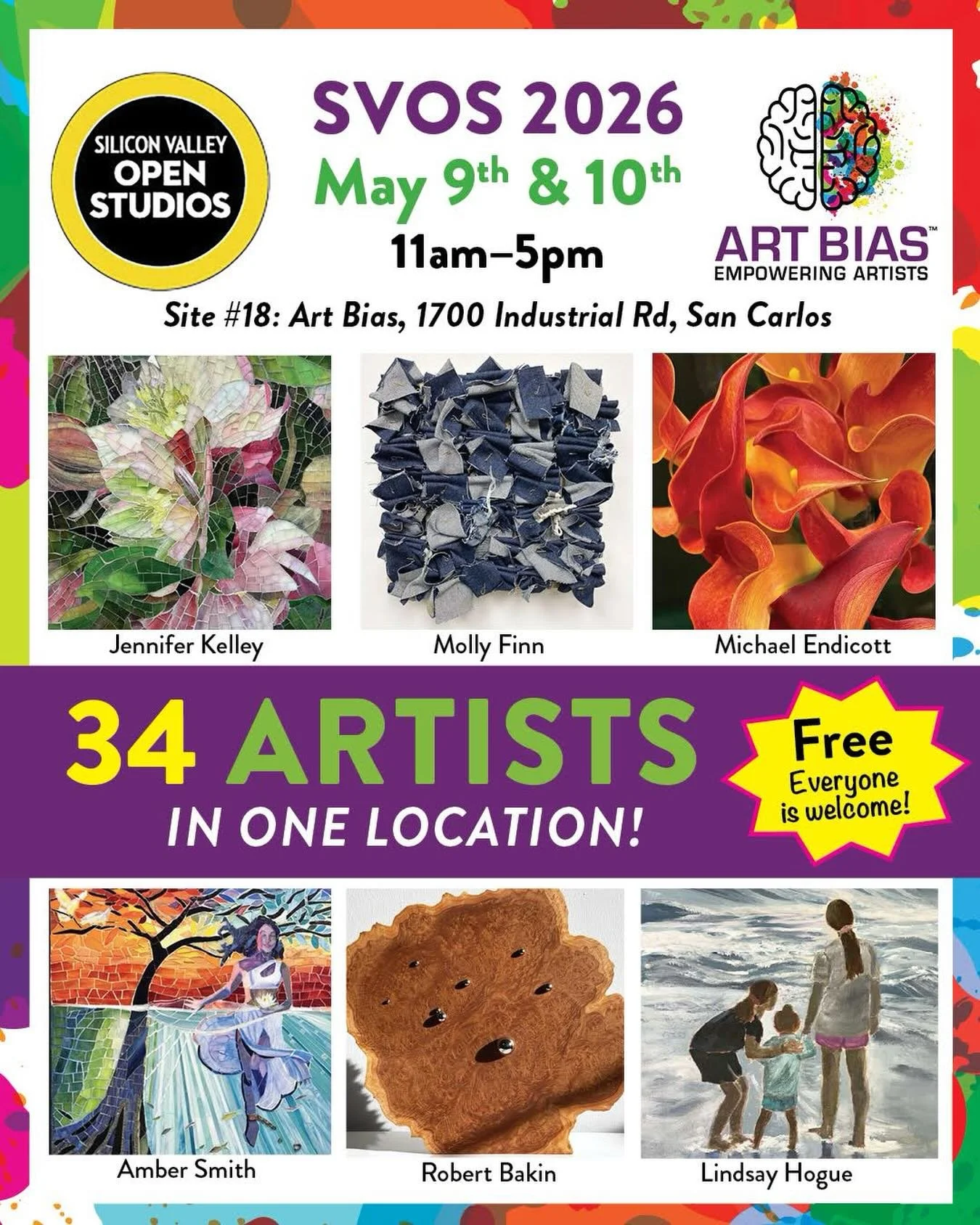 Save the date for Mother&rsquo;s Day weekend, May 9 &amp; 10.

34 ARTISTS IN ONE LOCATION at Art Bias for Silicon Valley Open Studios.

Daily demos and talks:

Saturday, 1:00 - Michael Endicott and Inna Zatulovsky: &ldquo;Alchemy - The Art of Collabo