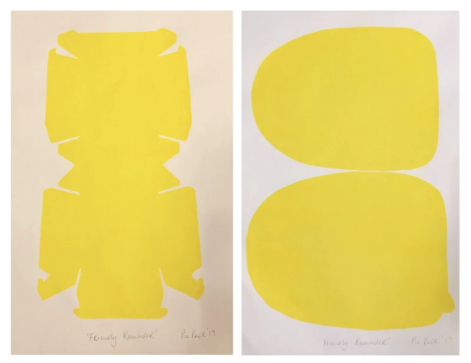   ‘Friendly Reminder’ - Risograph on recycled paper, 28x43cm 2019   Takeaway boxes as templates.  Invited by Shana Lutker to be a part of her CONTEMPORARY MUSEUM OF TEMPORARY CONTAINERS (CMTC) an installation of single-use containers donated by the l