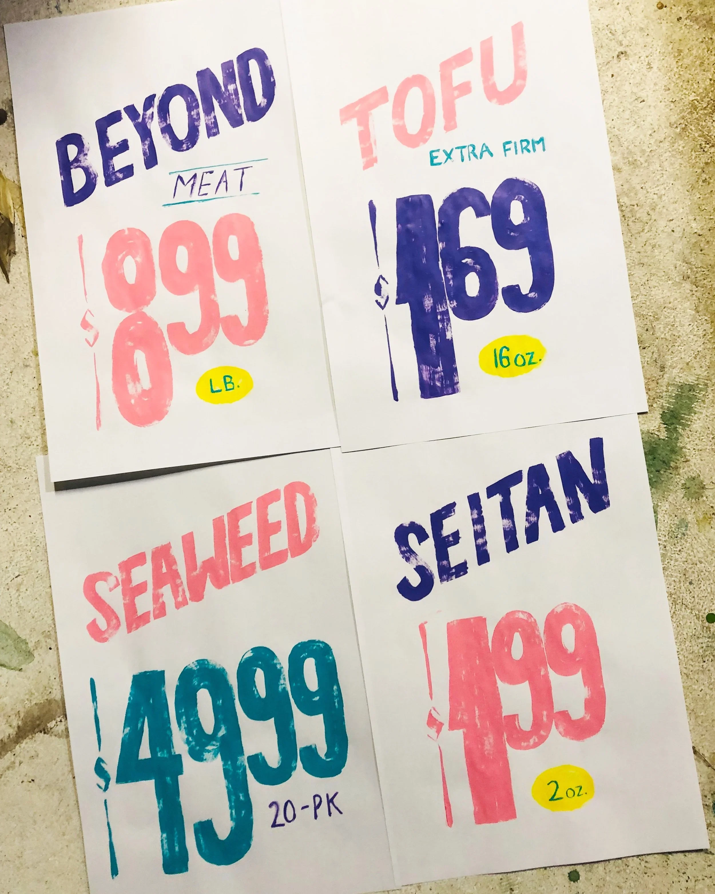   Modern Food Poster- acrylic on recycled paper, 21x30cm 2019   The Storefront ODD ARK • LA currently occupies was previously a small neighborhood convenience store that offered an eclectic mix of snacks, soft drinks, cigarettes, booze, lottery ticke