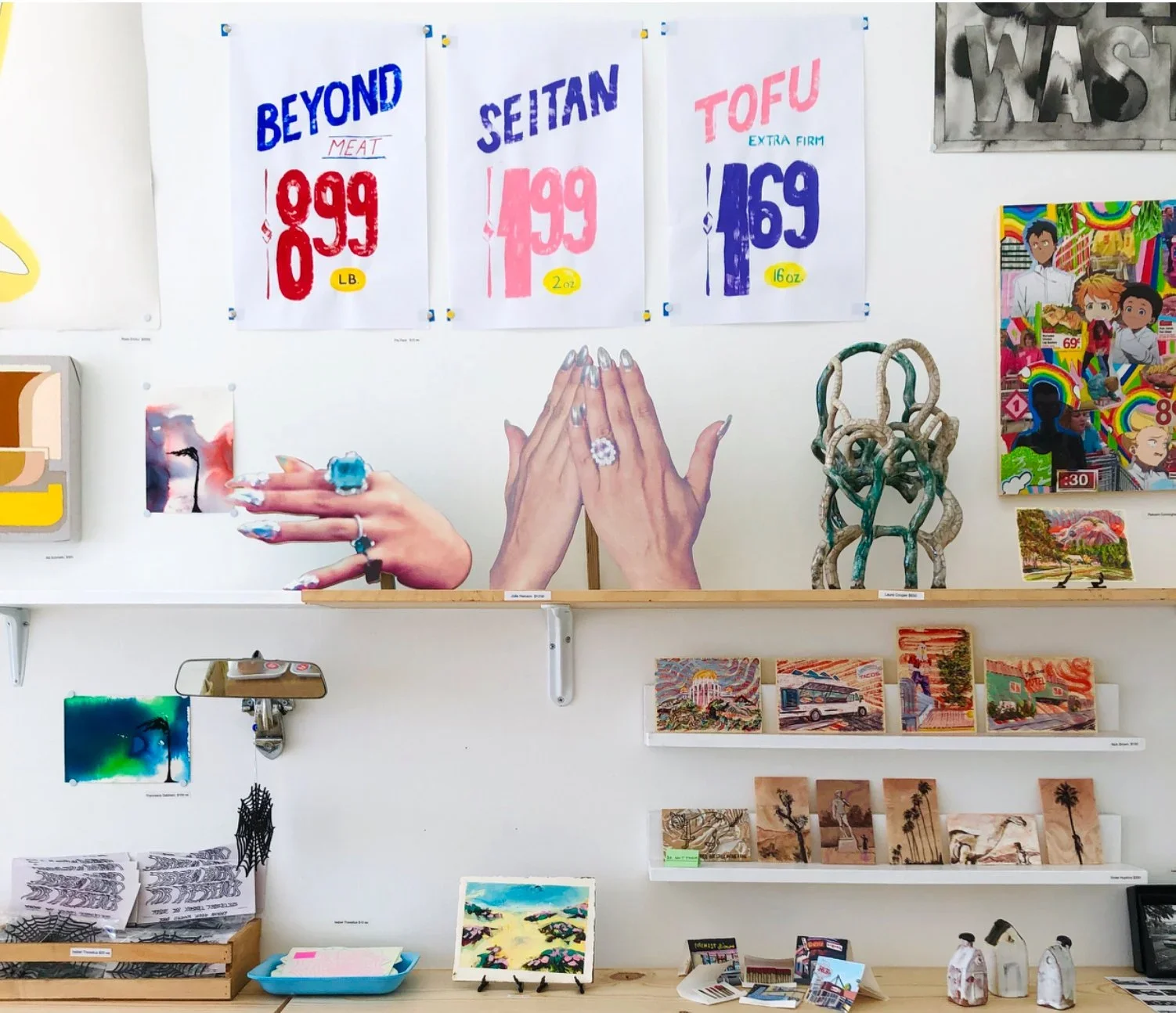   Modern Food Poster- acrylic on recycled paper, 21x30cm 2019   The Storefront ODD ARK • LA currently occupies was previously a small neighborhood convenience store that offered an eclectic mix of snacks, soft drinks, cigarettes, booze, lottery ticke