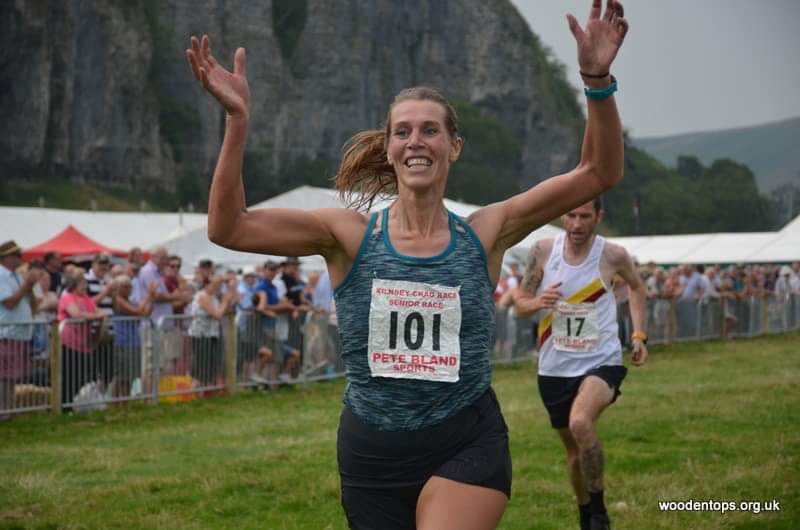 Emma Hopkinson winning Kilnsey Show fell race just days after her successful Bob Graham, I think her face says it all. Photograph curtesy of Dave Woodhead woodentops.org.ouk.