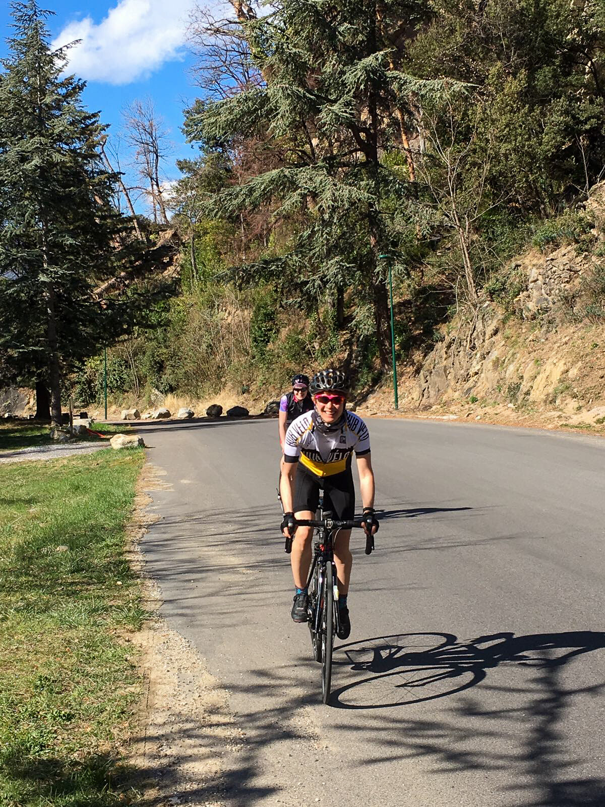 Karen Tostee riding near our base in Casteil, France