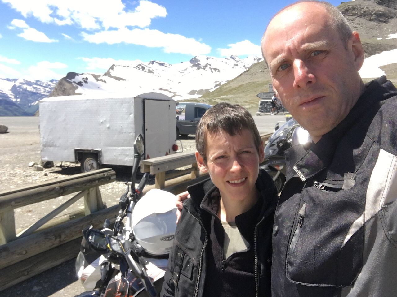 John and I taking a break from training and enjoying a motorbike ride in the Alps.